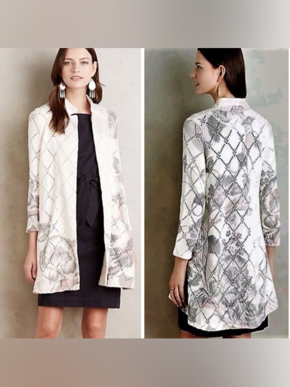 Anthropologie Knitted & Knotted Trapeze Diamond Link Floral Cardigan